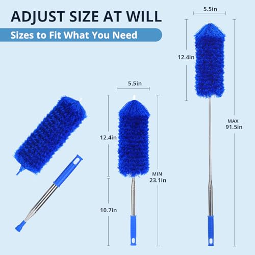 Image of ZZ LAZYCOTTAGE Microfiber Feather Duster with Bendable Head, Dusters for Cleaning, Extendable Microfiber Duster, Long Reach Dusting Tool for High Ceilings, Ceiling Fans, Blinds, Cobweb