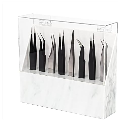 BUCICE Tweezer Holder Stand for Eyelash Extension Dust-proof Eyelash Curler Storage Rack 8 Hole Acrylic Display Stand Eyelash Extensions Supplies Rack for Salon and Home Use Cover