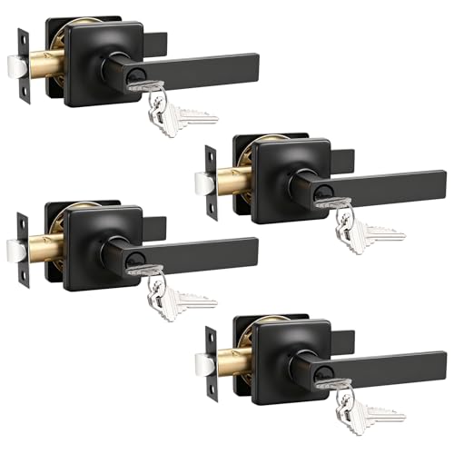 Image of GOBEKOR Keyed Alike Entry Door Handles with Lock and Keys, Matte Black Entry Door Lock Sets for Exterior & Interior Doors, Reversible Door Levers for Office & Home, 4 Pack