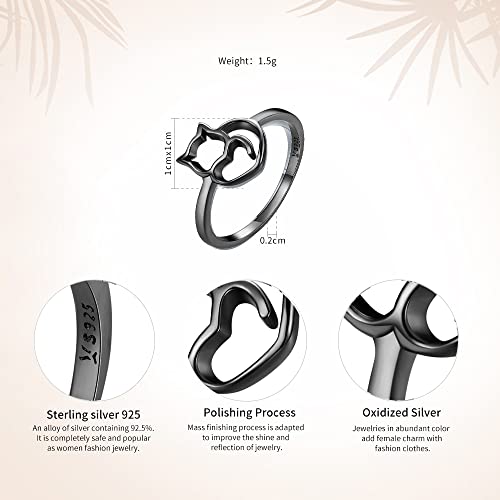 Wostu Gold Black Ring For Women 925 Sterling Silver Kitty Cat Ring Pet Dainty Ring Wrap Stacking Statement Rings Animal Ring For Cat Lover Women Girl #TOP4