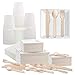 Various Vajilla Desechable Ecológica 200 Piezas para 25 persona, 50 Platos Desechable Cuadrado con 25 Tenedores, 25 Cuchillos, 25 Cucharas, 25 Vasos ,50 Servilletas