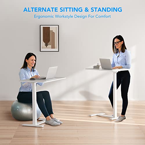 Flexispot Medical Adjustable Overbed Bedside Table With Wheels Pneumatic Mobile Standing Desk Laptop Desk Rolling Computer Cart Movable Overbed Table Hospital Home Use(27.6" W X 15.7" D, White Table) #TOP6