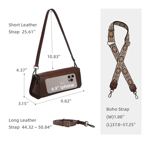 Iswee Leather Purses for Women Crossbody Bag Vintage Flap Saddle Purse Zipper Women’s Shoulder Handbags with 3 Straps3