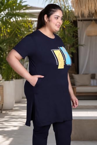 Image of In Love Women's Printed Cotton Plus Size Longline T-Shirt with Pockets | Cotton fabric - soft longline T-shirt with easy plus-size fit