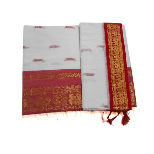 Image of Pure Kalyani Cotton Saree | Zari Border & Blouse Piece - Lata Gadwal Design | Traditional Saree
