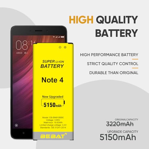 Image of Replacement Battery for Samsung Galaxy Note 4,5150mAh High Capacity Battery for Note 4 N910, N910U 4G LTE, N910V(Verizon), N910T(T-Mobile), N910A(AT&T), N910P(Sprint)