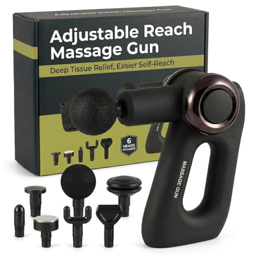 Deep Tissue Percussion Massage Gun | Handheld Multi-Angle Massager | Adjustable Arm for Full-Body Reach | Portable Muscle Recovery Tool | 30 lbs Stall Force | Quiet | 5-Speed | 240 Min Battery