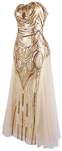 ANGEL FASHIONS Women's Sequin Strapless Sweetheart Mesh Lace up Banquet Dress2