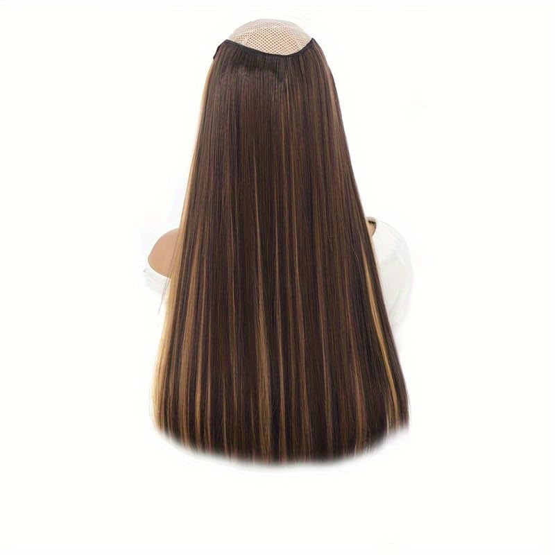 Image of 24 inch Heat Resistant Clip In Synthetic Straight Hair Extensions - Synthetic Hair Extension /Ponytail Long Braided Ponytail With Elastic Hair Ties Synthetic Hair Extensions (Style 3)