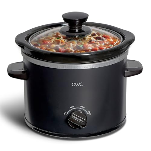 Image of COOK WITH COLOR 2QT Mini Electric Round Slow Cooker - Adjustable Settings, Removable Stoneware Pot, Tempered Glass Lid, Dishwasher Safe, Cool-Touch Side Handles, Black