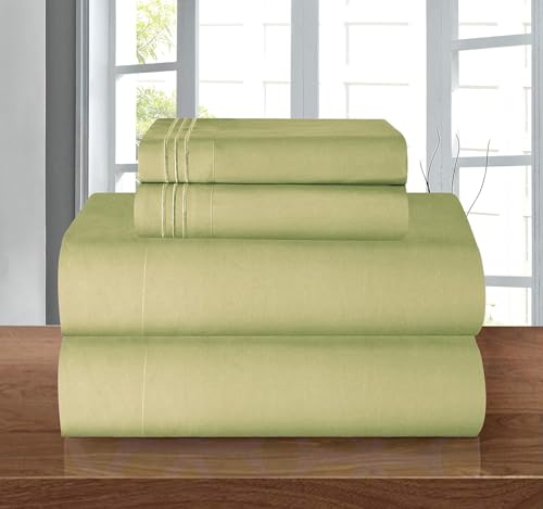 Elegant Comfort Luxury 1500 Premium Hotel Quality Microfiber 4-Piece Sheet Set - Wrinkle Resistant, All Around Elastic Fitted Sheet, Deep Pocket up to 16", RV Short Queen, Green