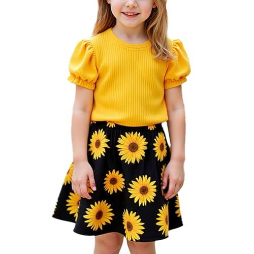 Image of Girls' Sunflower Print Dress Set - Fun and Fashionable 3-9 Years