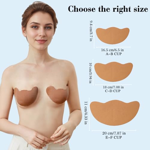 POMAMZ 3 Paar Klebe BH Push Up & Nipple Covers – Unsichtbare Brustheber-Pflaster für Große Körbchengrößen,Wiederverwendbare BH TräGerloser für Rückenfreie Kleider,Beige,A/B