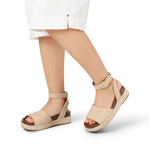 Image of DREAM PAIRS Girls Platform Wedge Open Toe Espadrille Sandals with Buckle Ankle Strap for Little Kid /Big Kid