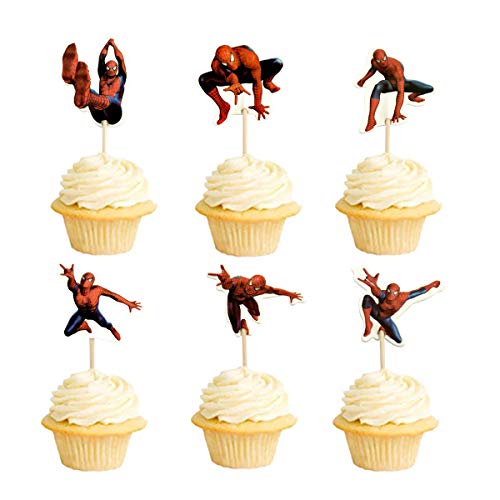 spiderman cupcake liners - 48PCS Spiderman Cupcake Toppers for Kids Birthday Party Cake Decoration
