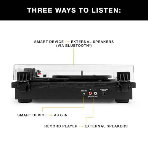 Image of Victrola Montauk - Bluetooth Record Player with Stereo Speakers - White | 3-speed belt-drive turntable and pair of stereo Bluetooth speakers, RCA output, 3.5mm aux /headphone jack, dust cover