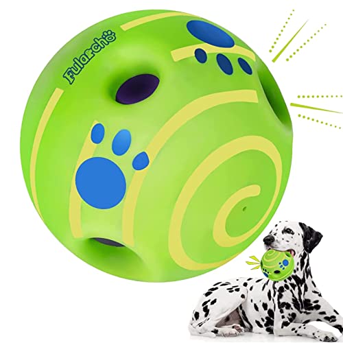 Dikeiuta Giggle Ball Dog Toy for Aggressive Chewer, Thicken Durable Natural Wobble Wag Dog Ball for Medium Large Big Dogs, Interactive Fun Giggle Noise Sounds When Shake or Roll