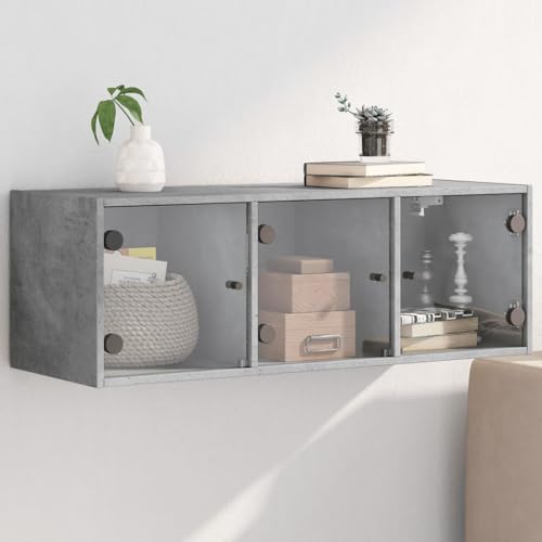 AJJHUUKI Mueble de exterior de pared con puertas de cristal gris hormigón, 102 x 37 x 35 cm