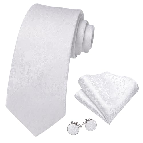 Image of Barry.Wang Flower Ties for Men Handkerchief Cufflinks Set Wedding Necktie Set Party