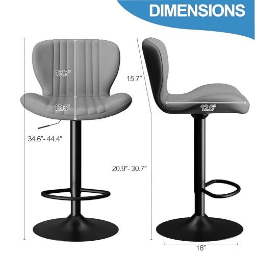 Image of Shintenchi Bar Stools Set of 6 Modern Swivel Bar Chairs, Counter Height Faux Leather Metal Barstools, Upholstered Island Chairs with Back and Footrest, Gray
