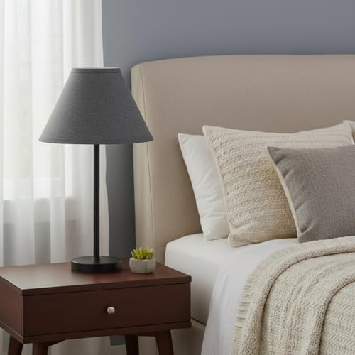 Image of Aspen Creative 56027A, Hardback Empire Transitional UNO Lamp Shade, Dark Grey Burlap Textured Fabric, 4 inch Top x 10 inch Bottom x 7 inch Slant Height, Slip UNO 33mm