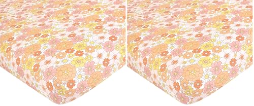 Image of Hudson Baby Unisex Baby Cotton Fitted Crib Sheet, Peace Love Flowers, One Size (Pack of 2)