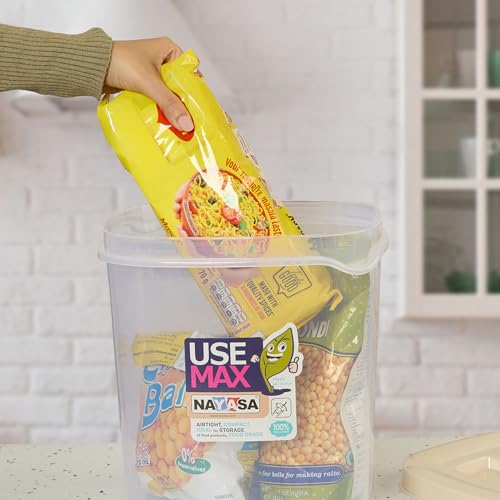 Image of Nayasa Use Max Container (5 Ltrs, 7.5 Ltrs, 10 Ltrs) BPA Free Food Grade Airtight Kitchen Storage Stackable Containers- Set Of 3, Beige