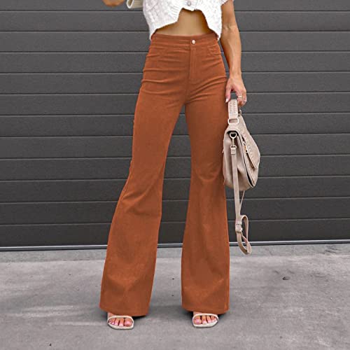 Women Corduroy Flare Pants Elastic High Waist Bell Bottom Trousers Vintage Baggy Wide Leg Flare Pants Long Sweatpants2