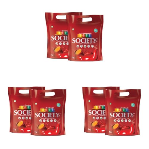 Image of Society Masala Chai - Five-Spice Indian Masala Tea, Real Cardamom Ginger Clove Black Pepper Lemongrass Blended Into Assam CTC, Hasmukhrai & Co. Since 1924 | 1 kg Pouch | No Flavouring (Pack of 3)