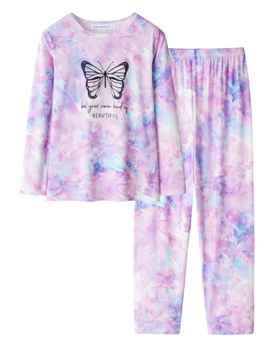 Image of Tie Dye Mermaid Sloth Christmas Halloween Pajamas for Girls Long Sleeve and Pants Nighty PJS 2-piece Set Size 6-16
