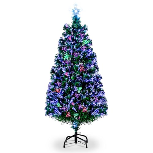 Outopee 3ft Fibre Optic Christmas Tree with Multi-Colour Changing Lights, Top Star, 85 Branch Tips, Pre-lit Green Artificial Xmas Tree for Holiday Home & Office Decoration