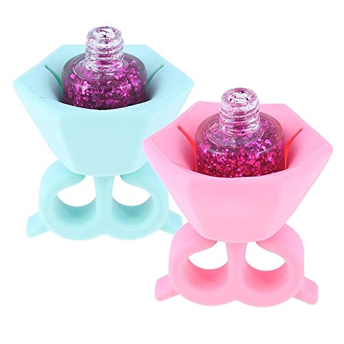 KINGLAKE 2 Pcs Silicone Nail Polish Holder Nail Polish Bottle Ring Wearable Polish Finger Stand
