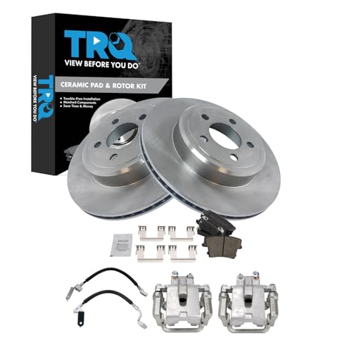 Image of TRQ Rear Brake Pad and Rotor Set Ceramic Vented Rotors Calipers Compatible with 2005-2016 Chrysler 300 2011-2015 Challenger 2010-2016 Charger 2005 Magnum
