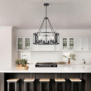 6 light farmhouse chandelier rustic black chandelier for dining roomadjustable pendant lightdrum chandelier for kitchen island entryway bedroom hallway217e26  urban country home decor