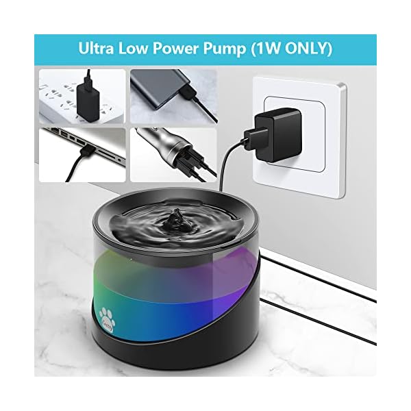 Kastty-Cat-Water-Fountain-Super-Quiet-Water-Fountain-for-Cats-Inside-Pet-Water-Fountain-for-Kitty-Cat-Waterer-Dog-Bowl-Dispenser-22L74ozwith-Super-Long-Life-Span-Pump-BlackColorful-LED-Light Dog Bowl Dispenser with Long Life Span Pump