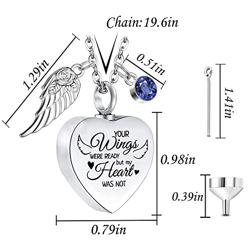 Cremation Heart Urn Necklace for Ashes for Women with 12 Birthstones, Cremation Ashes Jewelry Keepsake with Angel Wing - Your Wings were Ready, But My Heart was Not …2
