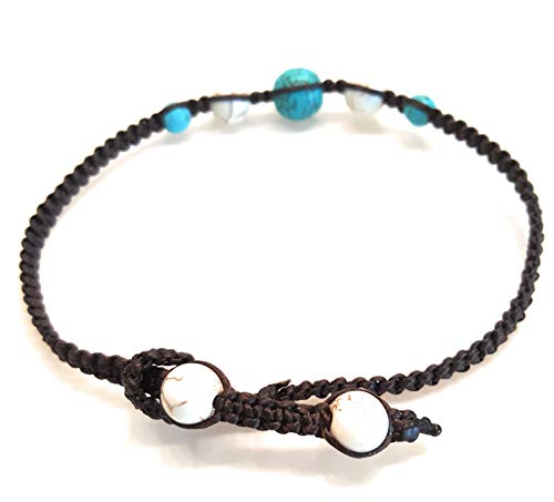Infinityee888 Turquoise Howlite Anklet Bracelet Macrame Braided Woven Wax Cord Adjustable Anklet For Men, Women, Teengirls -Nyaktq1 #TOP2