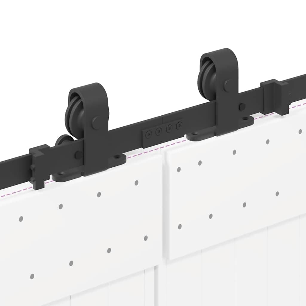 Juego de herrajes para puerta corredera de 400 cm de acero con recubrimiento en polvo negro con topes y ruedas para puerta de granero, accesorios de montaje, compatible con puerta principal y