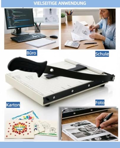A4 Papierschneider Profi - 47cm Hebelschneider Metall max. 12 Blatt, Präzisions-Schneidegerät Guillotine Büro Schule, Weiß