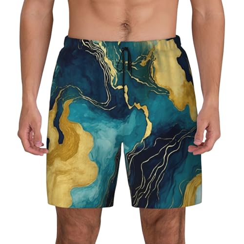 Marble Print Men Stylish Functionality Swim Trunks Breathable Beach Shorts Surfing Gym Fishing