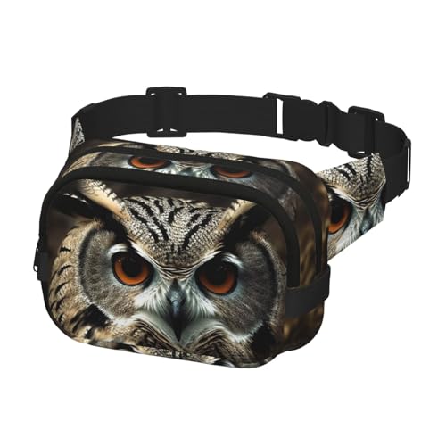 Sac banane pour homme et femme noir | Sacoche ceinture motif hibou | Taille unique réglable