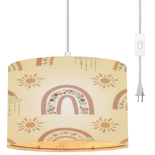 EFTOWEL Plug in Pendant Light Boho Baby Rainbow Boho Color Rainbow for Your Boho Hanging Lamp with Plug in Cord 16.4 ft Dimmable Switch Fabric Shade Hanging Light for Living Room Nursery Bedroom
