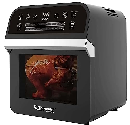 Topmatic Freidora de aire caliente XXL 12L negro DAF-1601.12LB 1600 W panel táctil digital 60 M temporizador robot de cocina, Air Fryer Air Dryer horno freidora