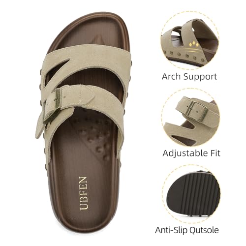 Image of UBFEN Womens Platform Slide Sandals | Real Leather,Buckle Sandals with Cushioned Flatform Footbed,Comfortable for Walking,Arch Support,Casual Styling