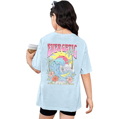 Cute Letter Shirts for Girls Beach Graphic Tee Preppy Shirt Kids Summer Cotton Short Sleeve T Shirt Vacation Tops