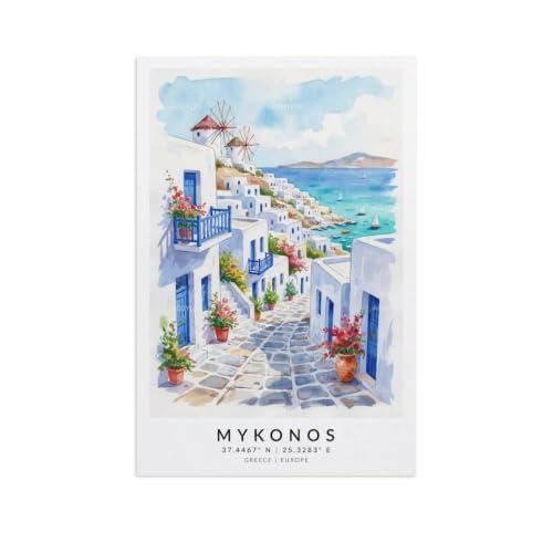 Mykonos poster mural vintage aquarelle souvenir de voyage et évasion méditerranéenne