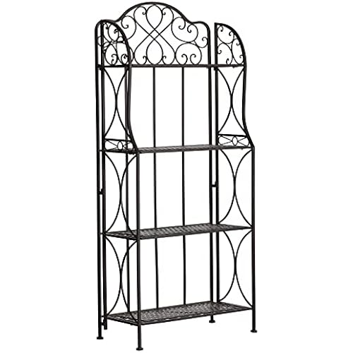 Antique Bronze Four-Tiered Metal Baker's Rack,Free Standing Book Shelves Plants Stand for Kitchen Patio Front Porch Dining Room Living Room,27" X 14" X 65"