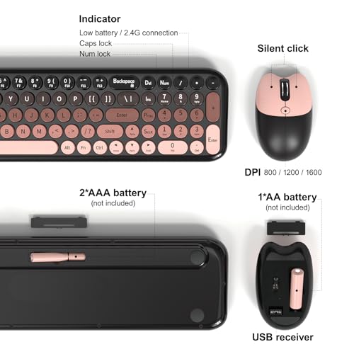 Image of Dilter Wireless Keyboard Mouse Combo, Portable Retro Keyboard with Compact Size, 2 in 1 USB Connected Mouse for Windows PC, Laptop, Computer, Desktop, Home and Office Use