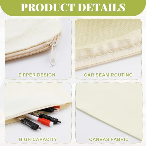 Image of 16 Pieces Canvas Zipper Pouch,Canvas Pencil Case Blank Makeup Bags,Multi-Purpose Relatively Travel Toiletry Bags,Blank DIY Craft Bag,Glasses,Coins, Cellphones, Invoice,Pencil Bag