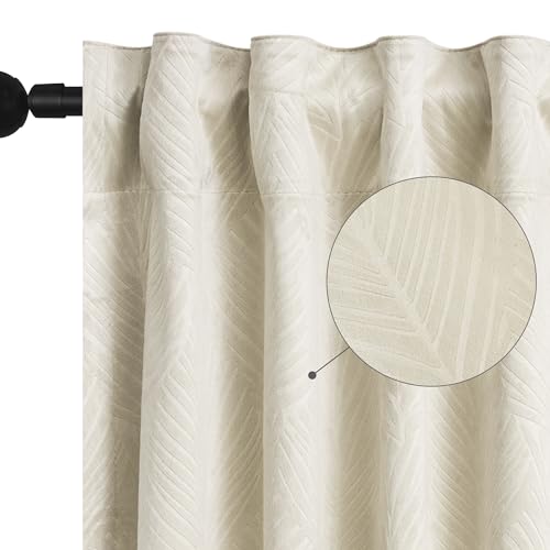 WOLTU Cortina de Terciopelo Estampada, Cortinas Opacas con Cinta Rizadora, Cortinas Termicas Aislantes Frio y Calor, Cortinas Modernas para Salón y Dormitorio, 135x245 cm, Beige (1 Pieza)